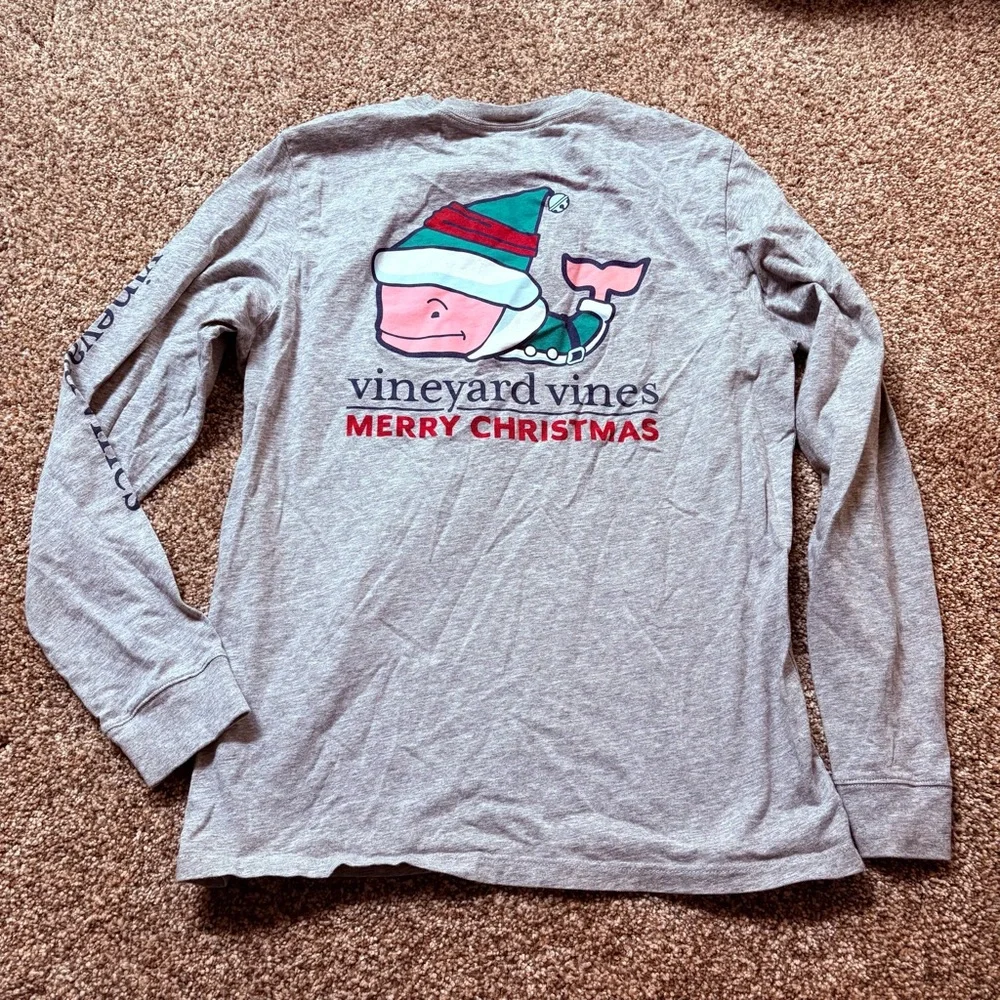 Vineyard Vines Merry Christmas Longsleeve Crewneck Shirt Santa Elf Whale Large
